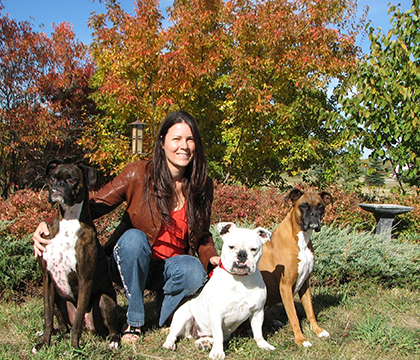 Subie, Anna-Belle and Kisbey with their human, Colleen Dell. Photo courtesy U of S Communications.