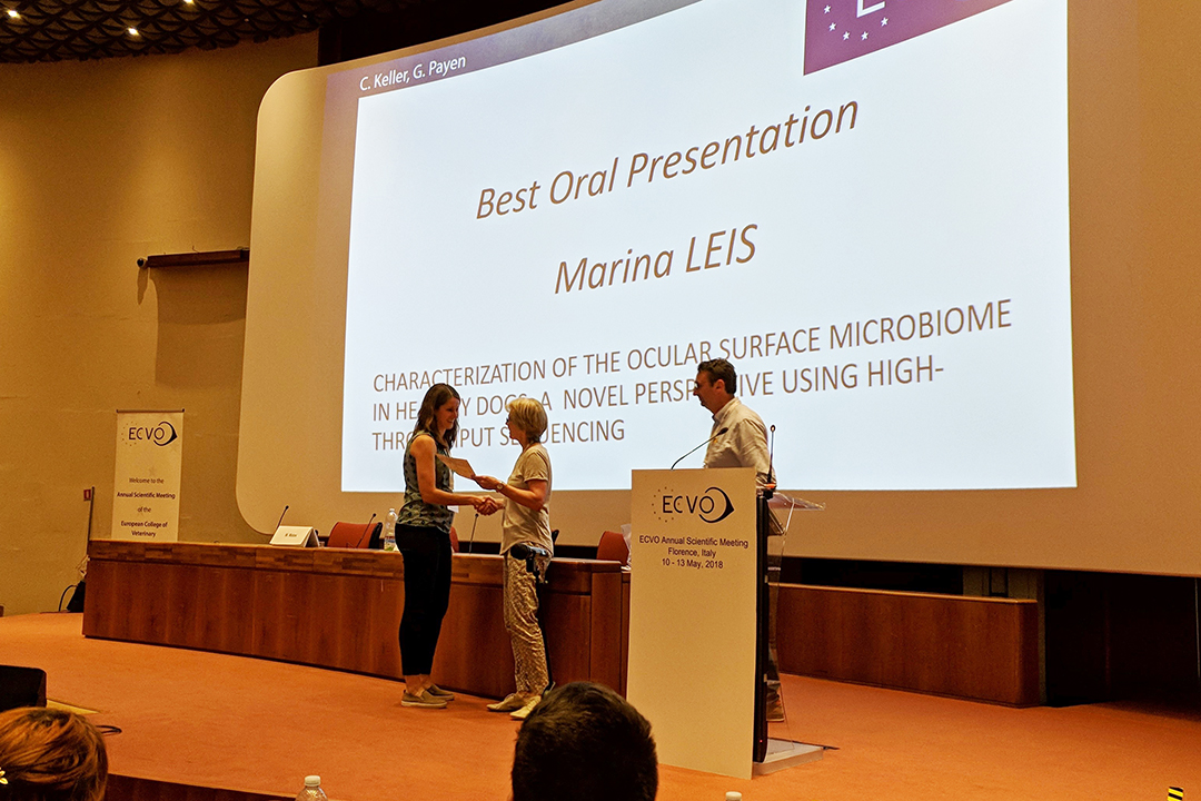 Dr. Marina Leis accepting her award at the ECVO in May 2018. Submitted photo.