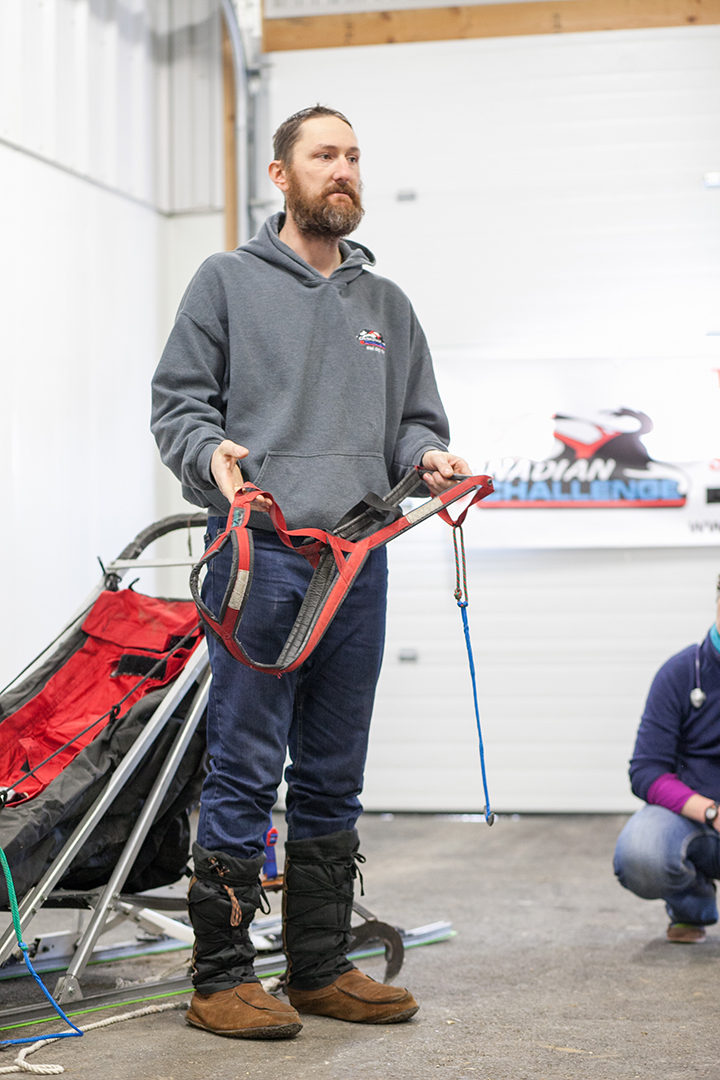 Stefaan de Marie, president of the Canadian Challenge Sled Dog Race, describes his sport to WCVM veterinary students during an educational session on Jan. 30. Photo: Christina Weese. 