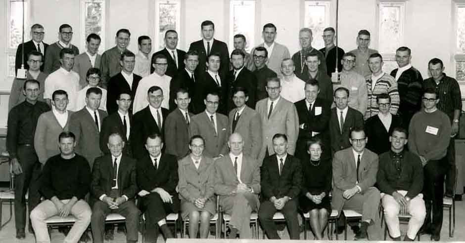 WCVM's first class of veterinary students and the college's new faculty gather for a group photo on September 22, 1965. Photo: USask Archives (A-4465). 