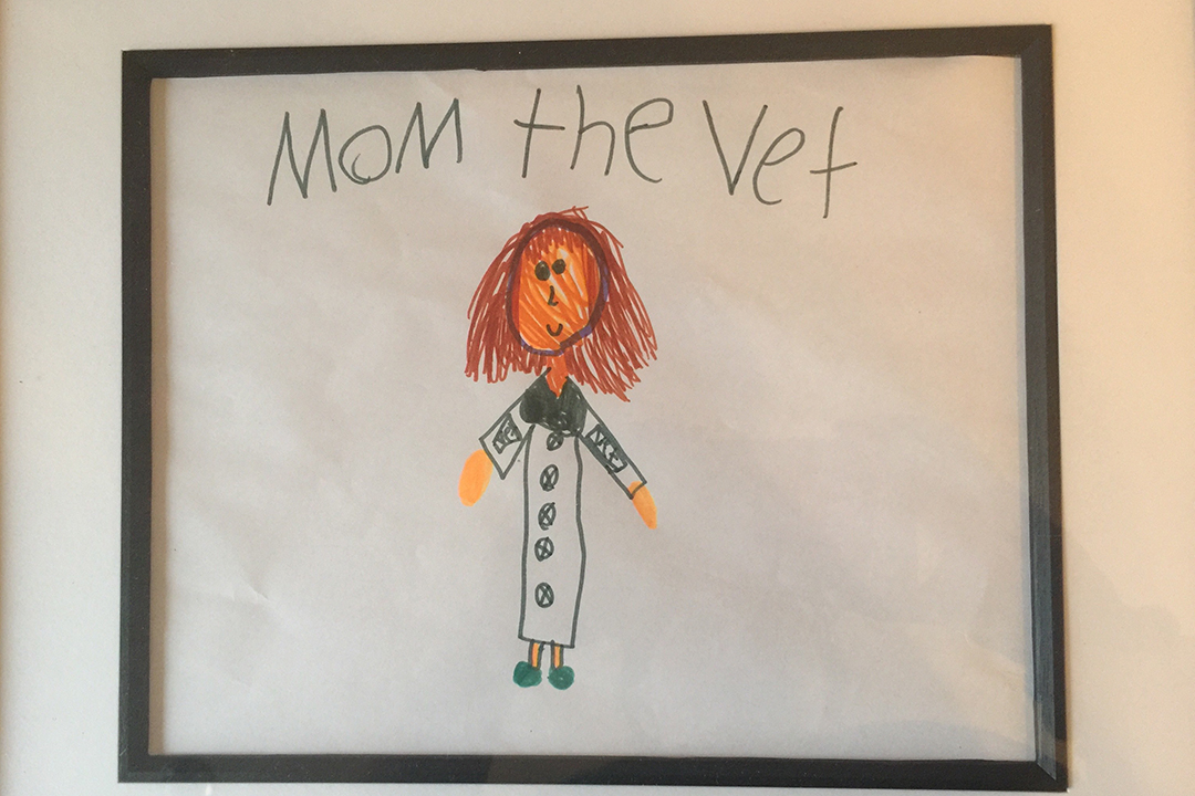 Her daughter Lucy's drawing of Mom the Vet continues to inspire Charlie Swain. Supplied photo. 