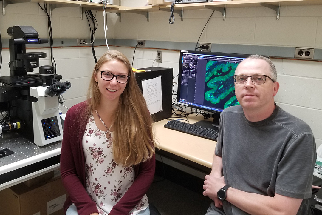 Dr. Daniel MacPhee (right) with Calista Lytle, who worked as a summer research student with MacPhee's lab in the summer of 2019. Submitted photo. 