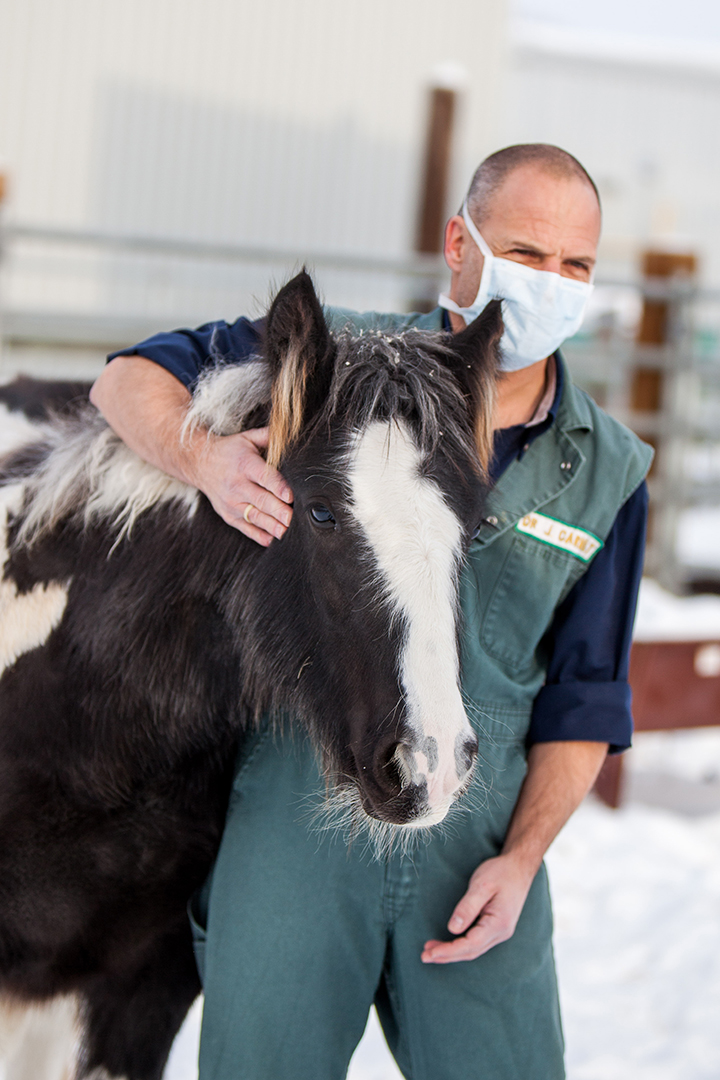 Equine surgeon Dr. James Carmalt and his unique patient. Photo: Christina Weese.  