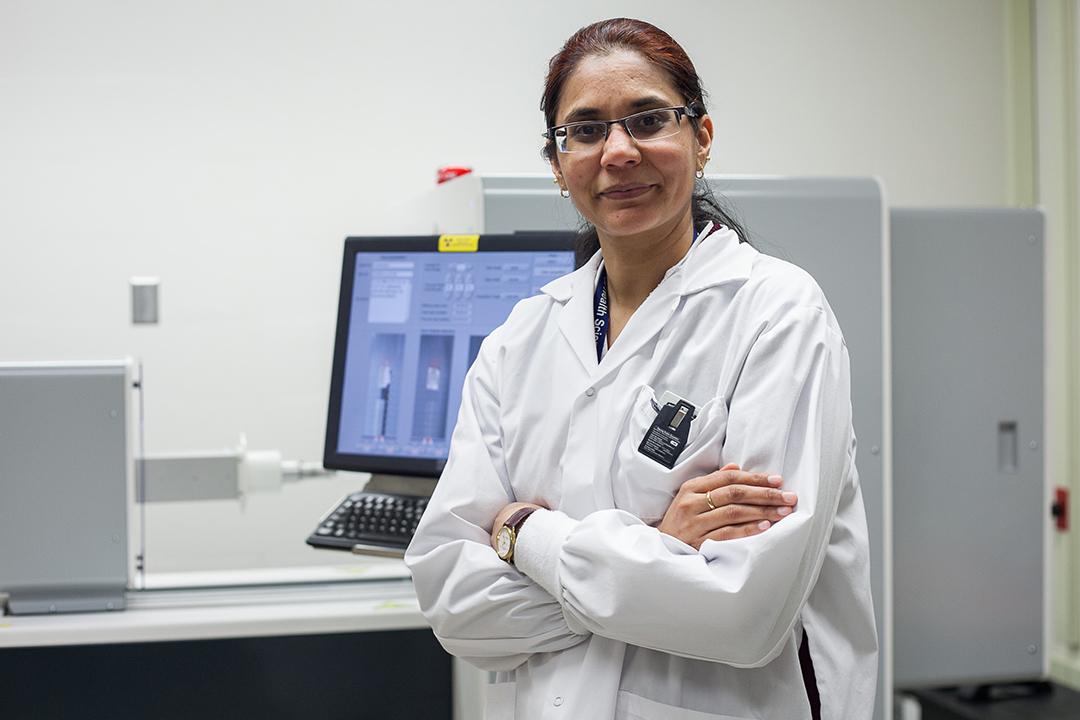 Dr. Gurpreet Aulakh, an assistant professor in the WCVM’s Department of Small Animal Clinical Sciences and the Fedoruk Chair in Imaging Science. Photo: Christina Weese. 