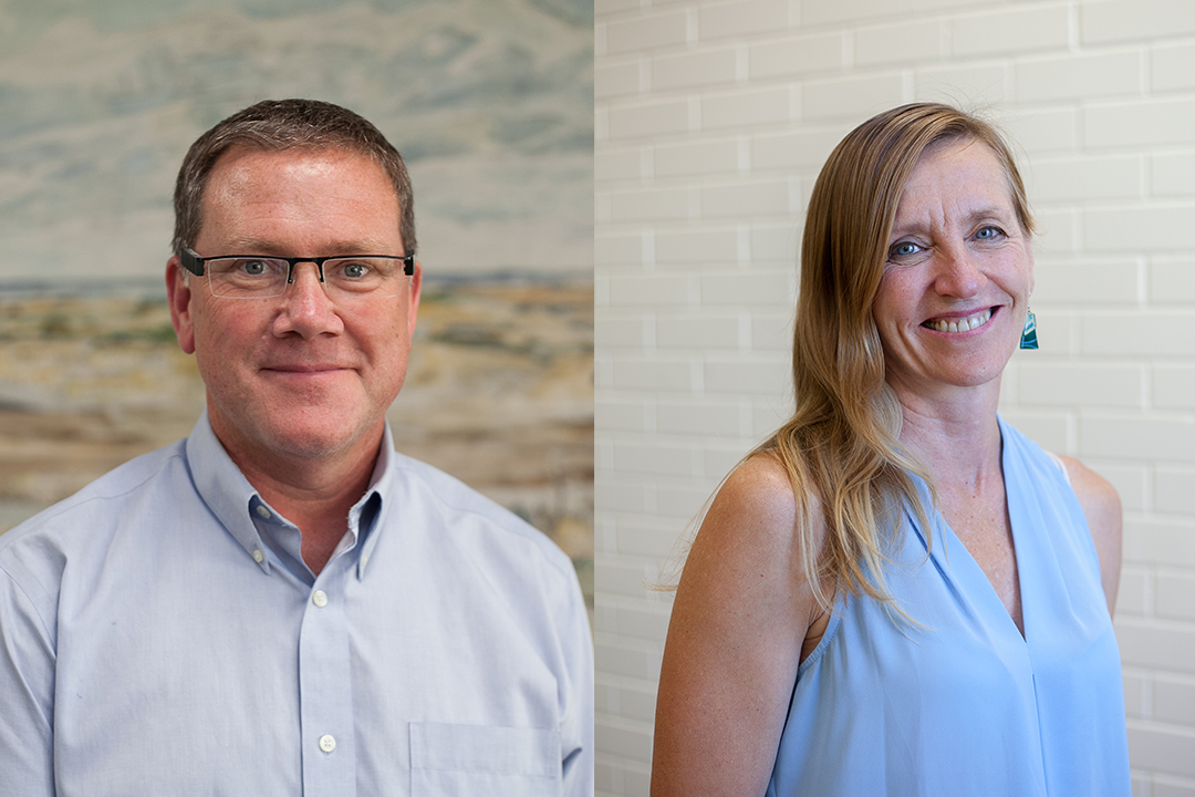 Dr. Volker Gerdts (left) and Dr. Claire Card are winners of USask internationalization awards.