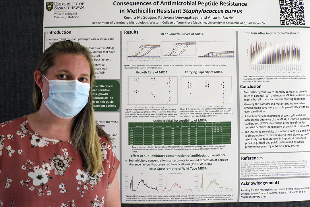 Kendra McGougan presented a poster describing her S. aureus research during the WCVM undergraduate research poster day. Photo: Jeanette Neufeld. 
