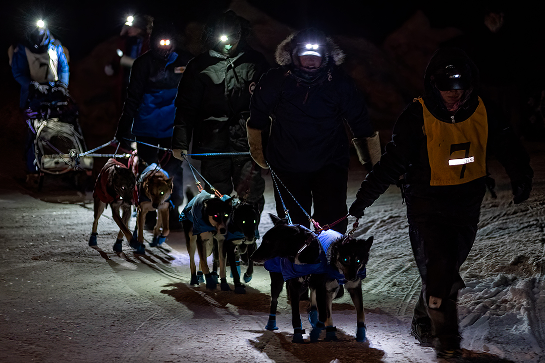 Competitor Christina Gibson of Carlton, Wash., and her team reach one of the Canadian Challenge's checkpoints in the darkness. Photo: Jim Williams.