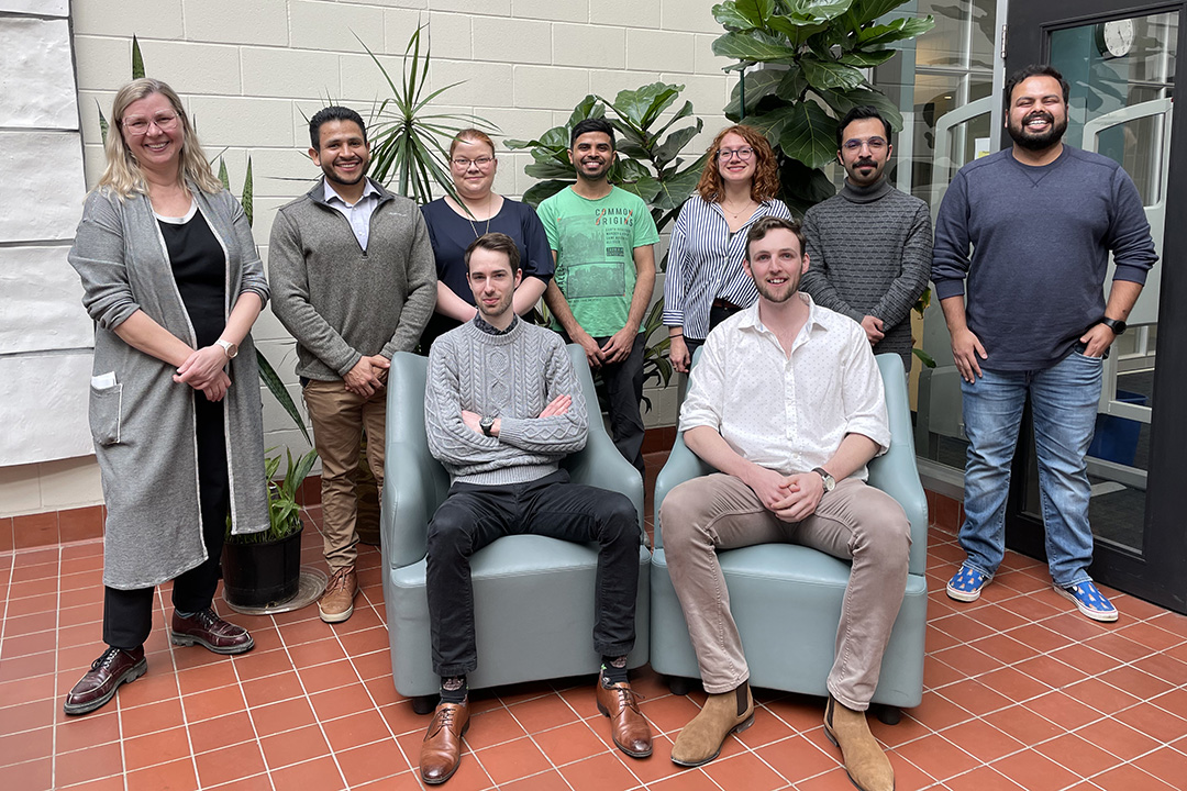 A group of WCVM graduate students gather together after winning awards at the college's research poster day