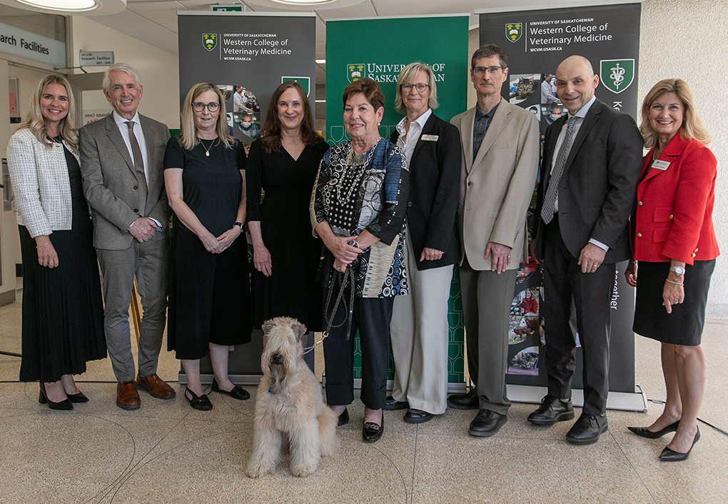Group of USask and WCVM leaders with guest donors at WCVM celebration.