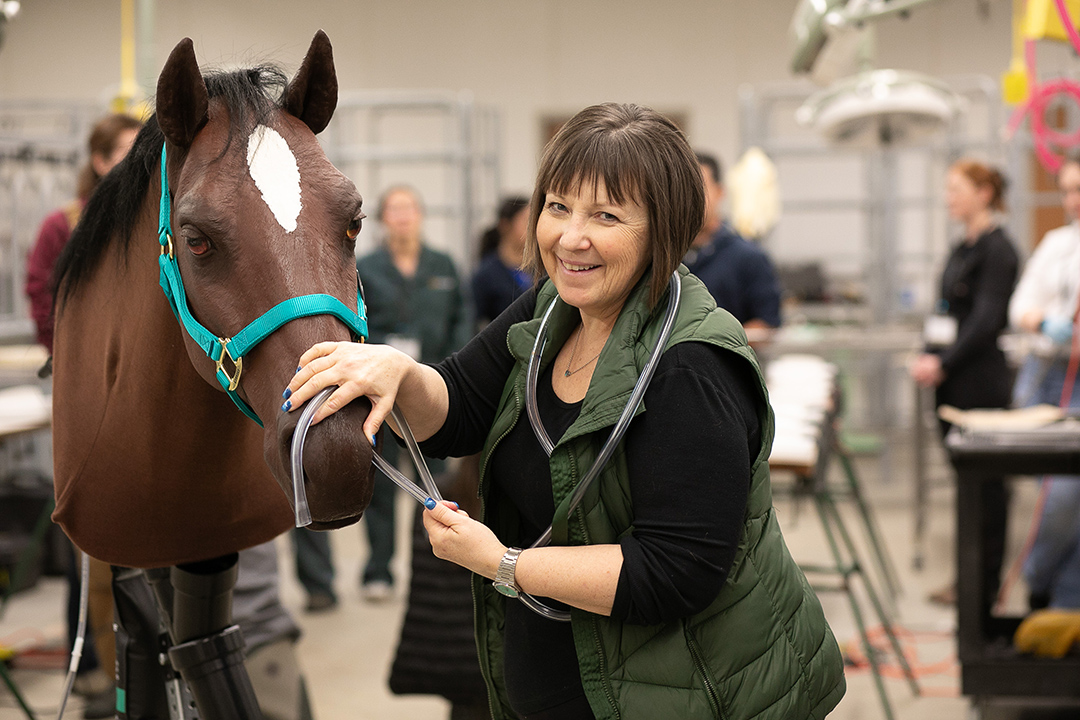 Carolyn Cartwright with one of the nasogastric models.