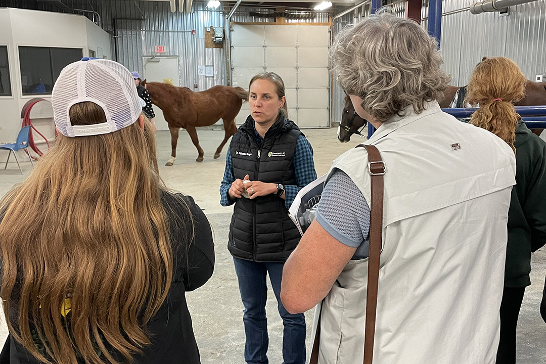 Dr. Valentina Ragno speaks to horse owners.