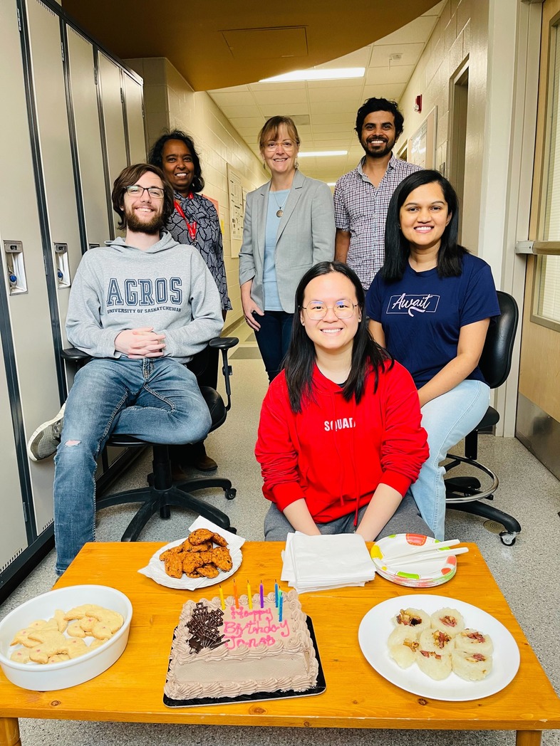 Pictured: Dr. Hill celebrates her birthday with members of the Hill Lab.
