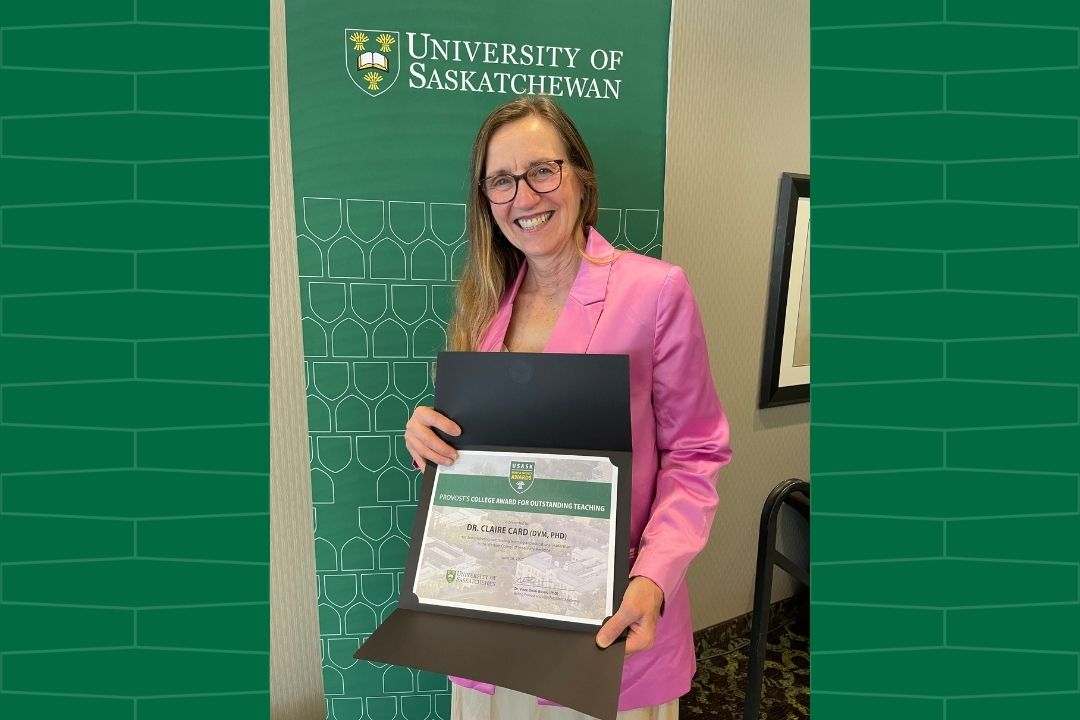 Dr. Claire Card, 2025 recipient of the USask Provost's College Award for Outstanding Teaching. Photo: Myrna MacDonald.